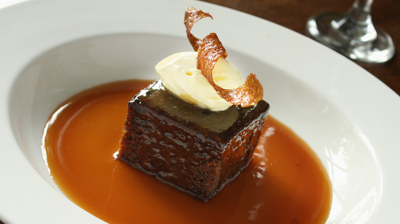 toffee pudding topped with clotted cream