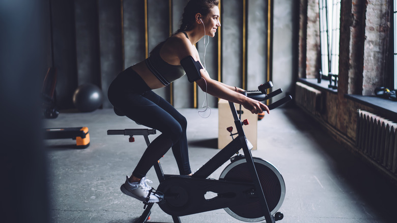 woman on stationary bike