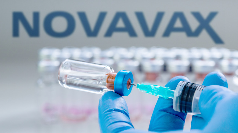 Novavax vaccine vials and syringe