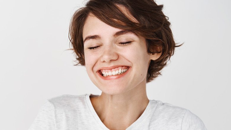 Woman showing bright smile