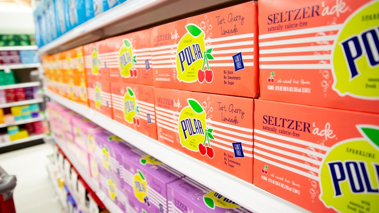 polar seltzer cans on shelf