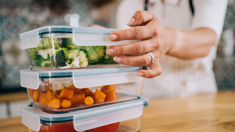 Vegetables in storage containers