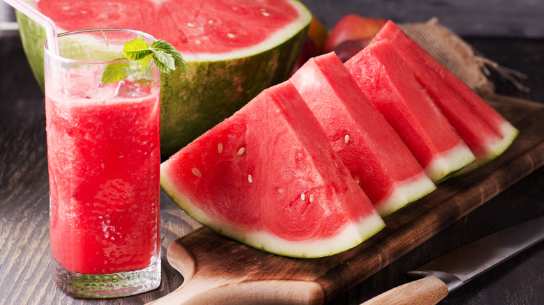 Sliced watermelon and watermelon juice