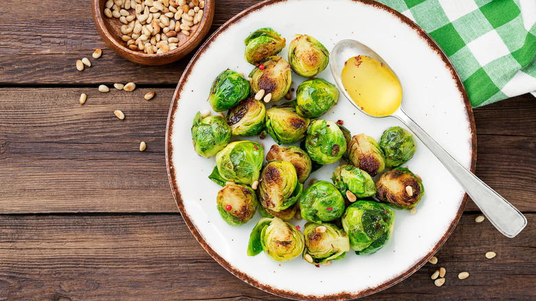 Roasted Brussels sprouts and pine nuts