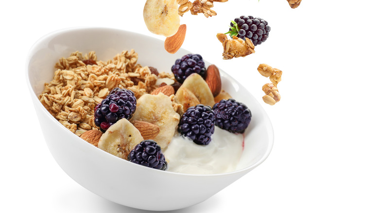 yogurt, granola, and fruit 