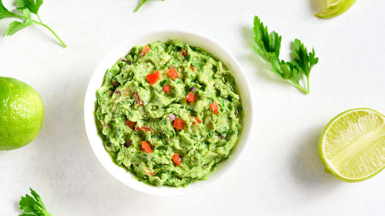 Guacamole in a white bowl