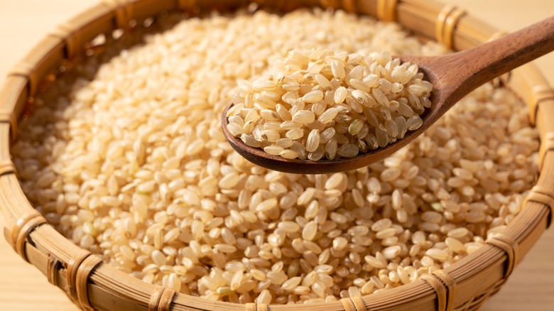 brown rice in basket