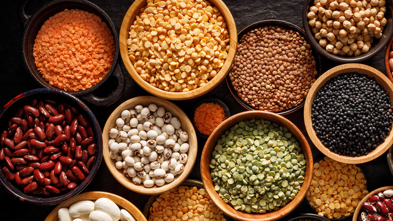 an assortment of legumes in bowls