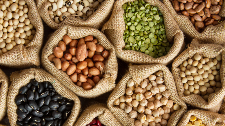 Sacks of different legumes