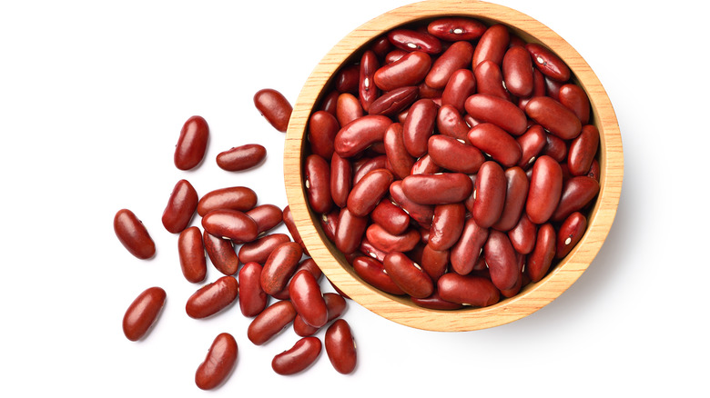 Kidney beans in a wooden bowl