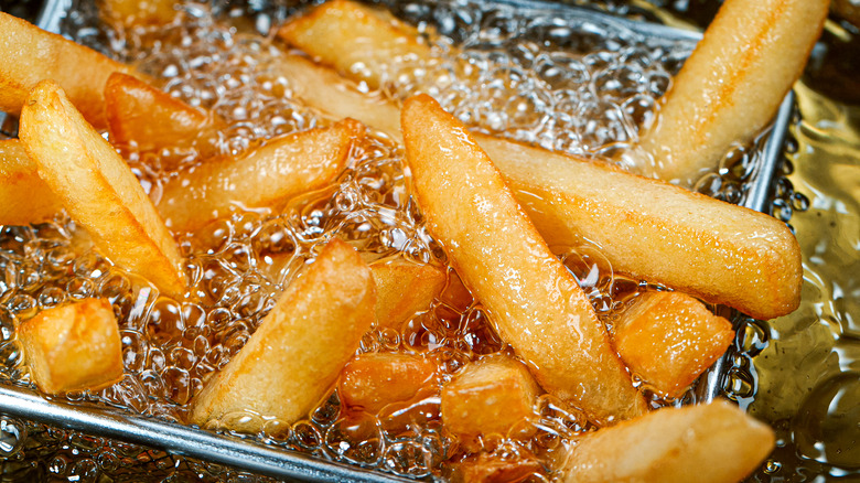 Fries cooking in oil