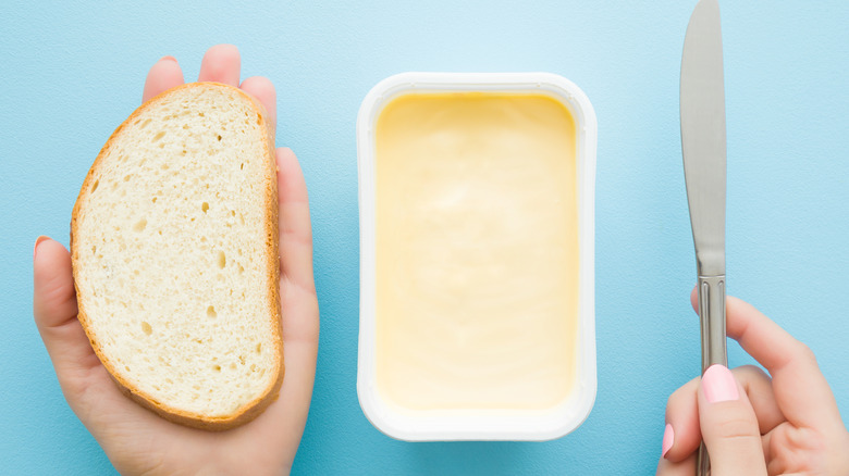 margarine tub and bread