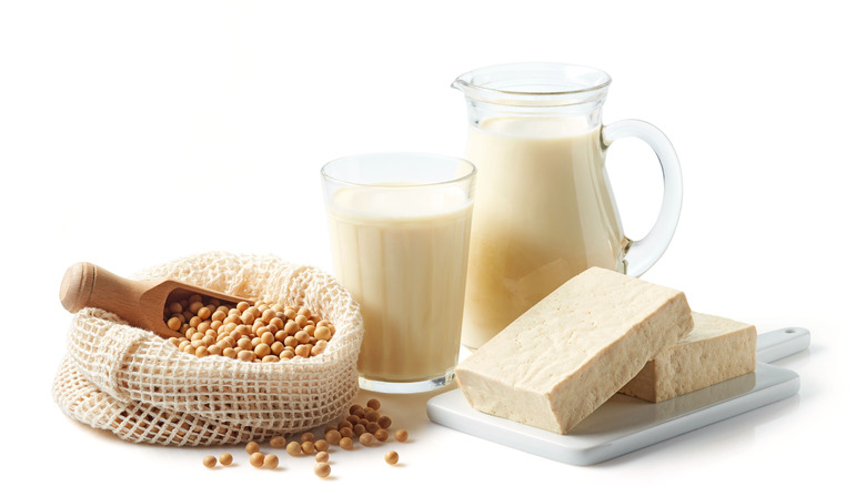 soy beans, soy milk, and tofu