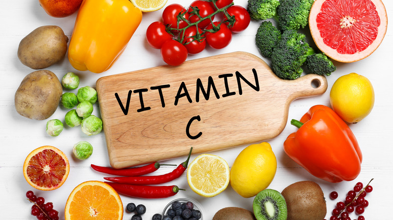 flat-lay of vitamin C-rich foods