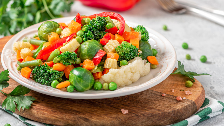 cooked vegetables served on plate