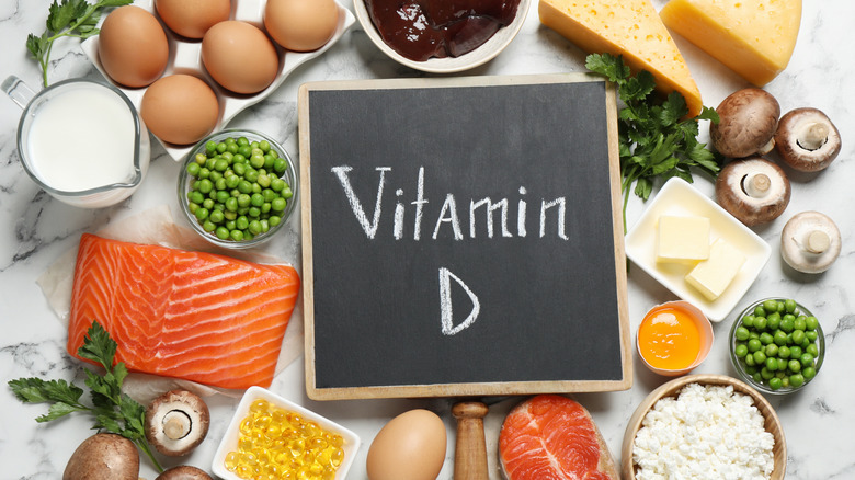 flat-lay of vitamin D-rich foods