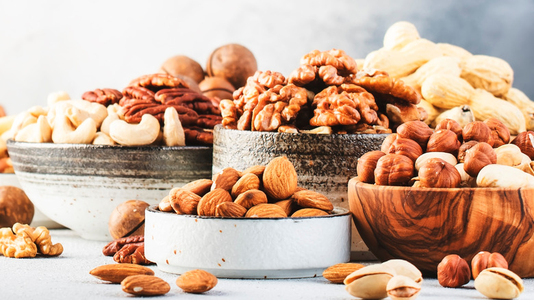 assorted nuts in bowls