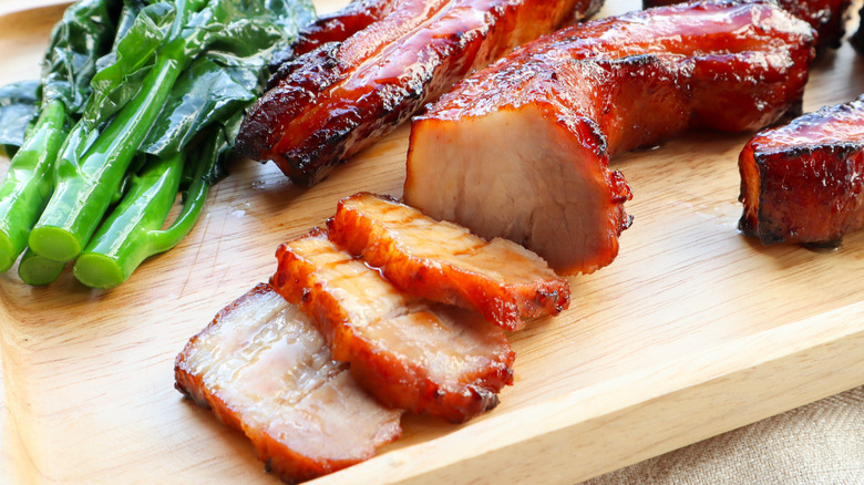 roast pork on wooden table