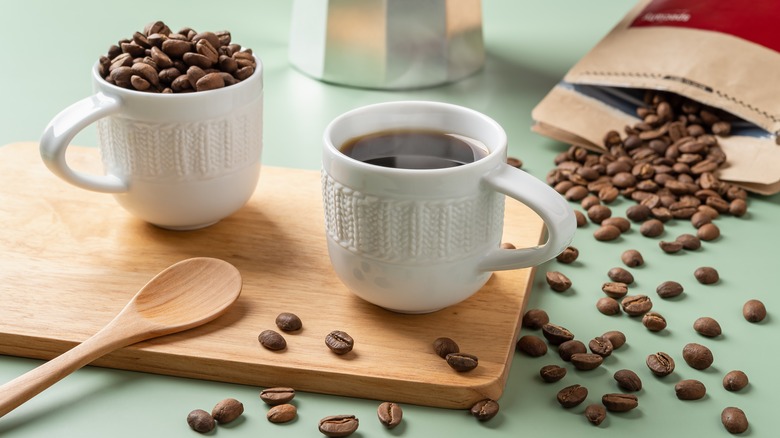 coffee beans and cup