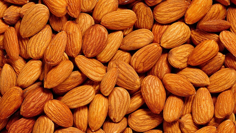 Overhead shot of a bunch of almonds