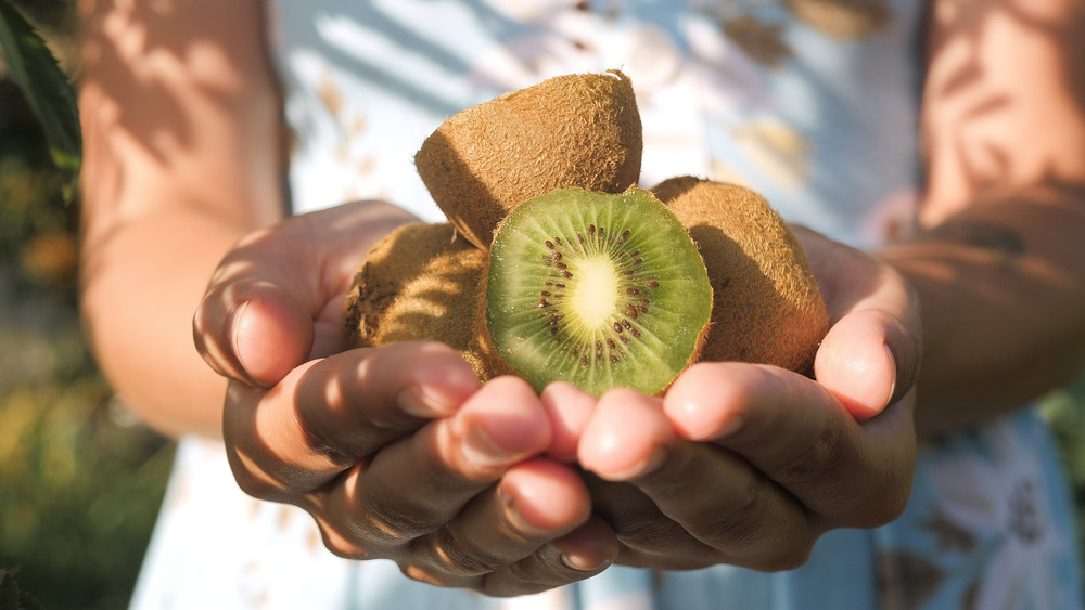 Person holding a bunch of kiwifruits