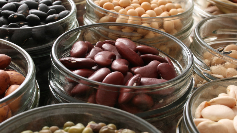 Different types of beans in jars