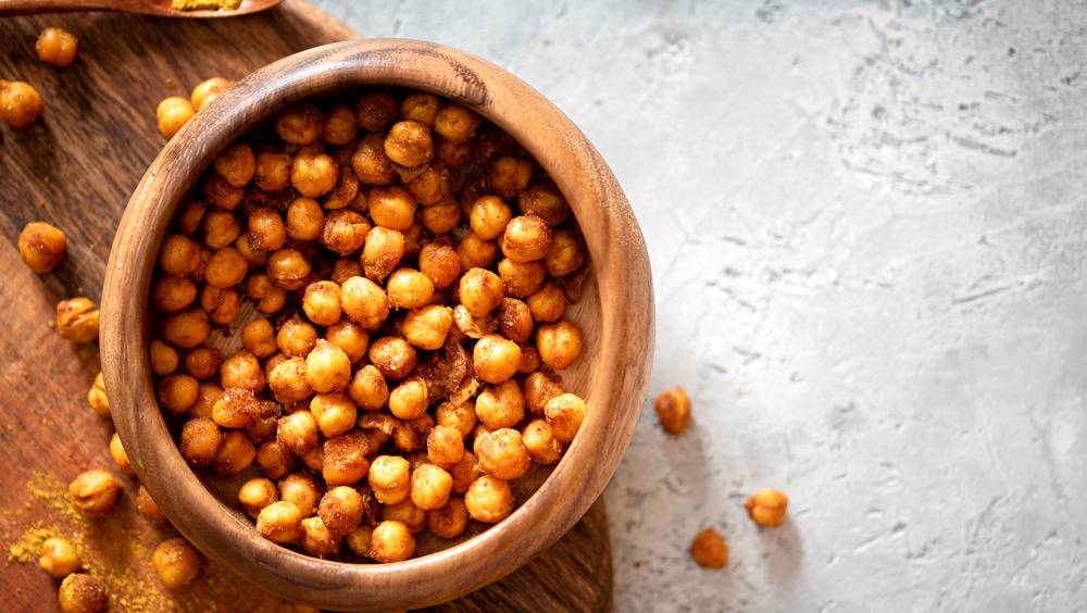Roasted chickpeas in a bowl, lit with natural sunlight