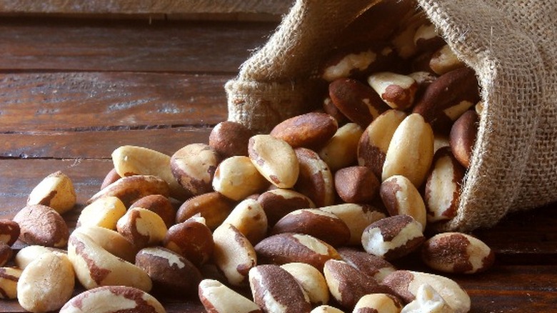 Brazil nuts in rustic bag