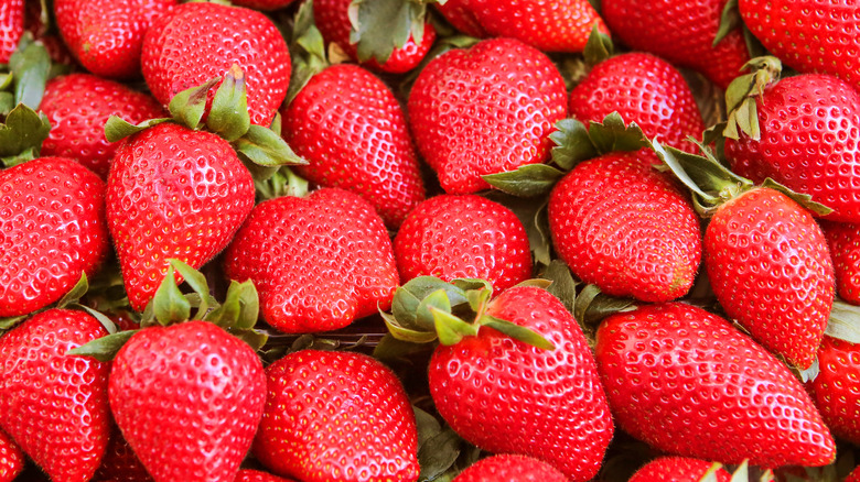 Overhead shot of red strawberries