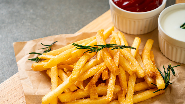 french fries with ketchup and cream