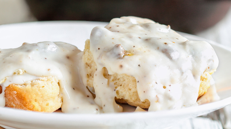 biscuits and gravy on plate