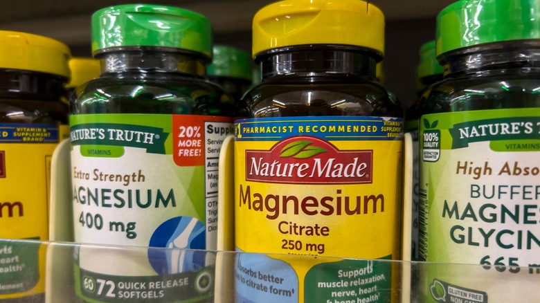 Row of magnesium supplements including magnesium citrate