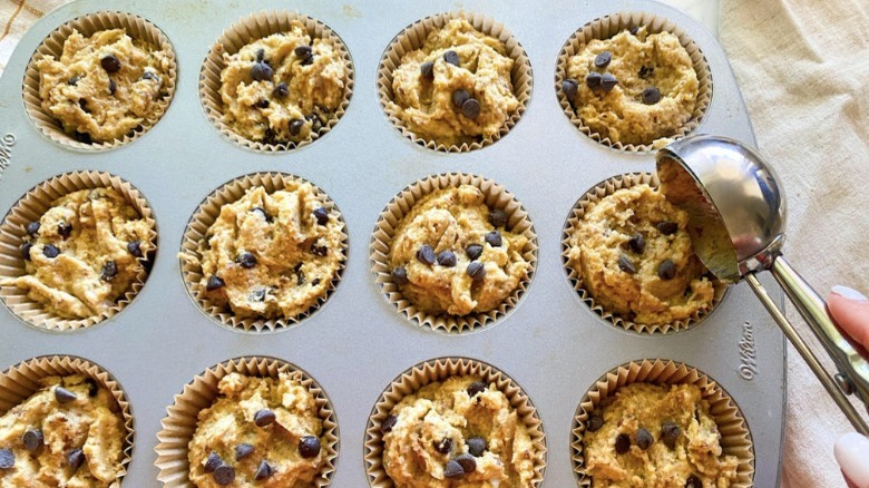 banana muffins in muffin tin