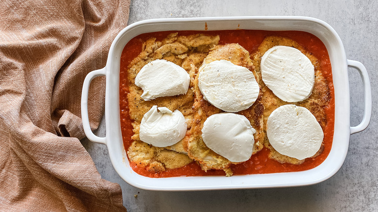 chicken parmesan in baking dish