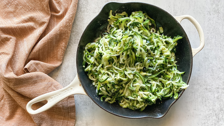 zucchini noodles in skillet