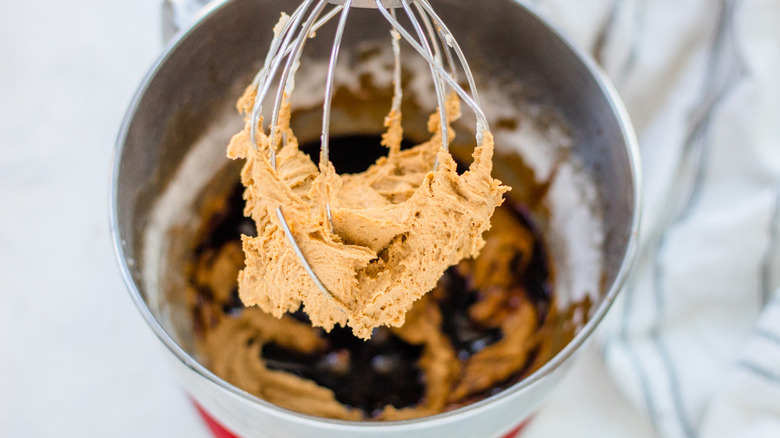 cake batter in mixing bowl