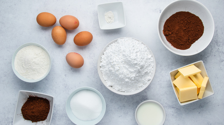 Yule log ingredients on counter 