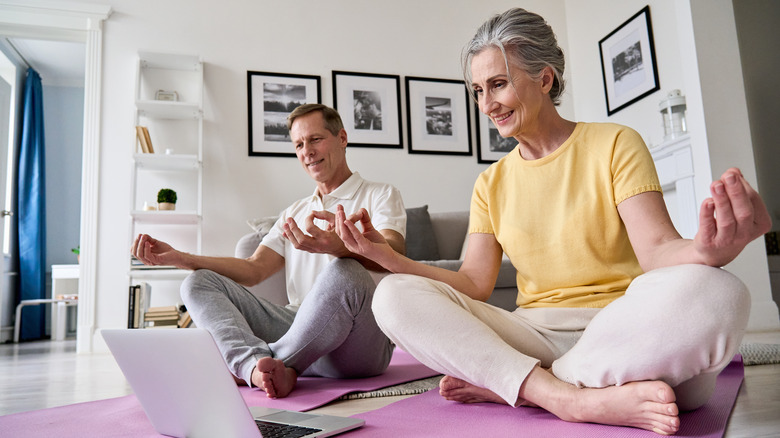 an older couple doing fitness activities