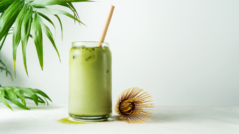 Glass of iced matcha green tea