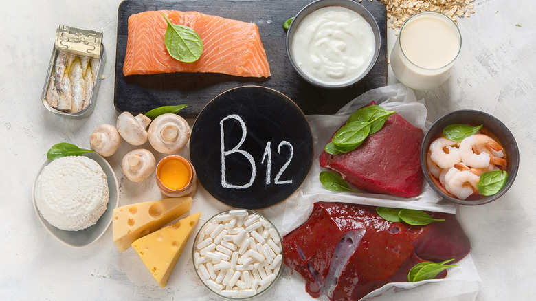 vitamin b12 concept and foods