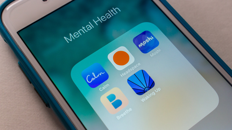 Mental health apps on phone screen