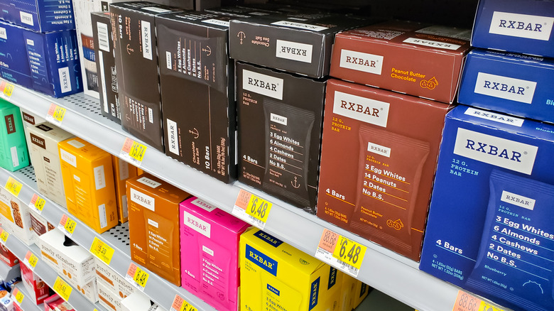 RX Bars stacked on shelves