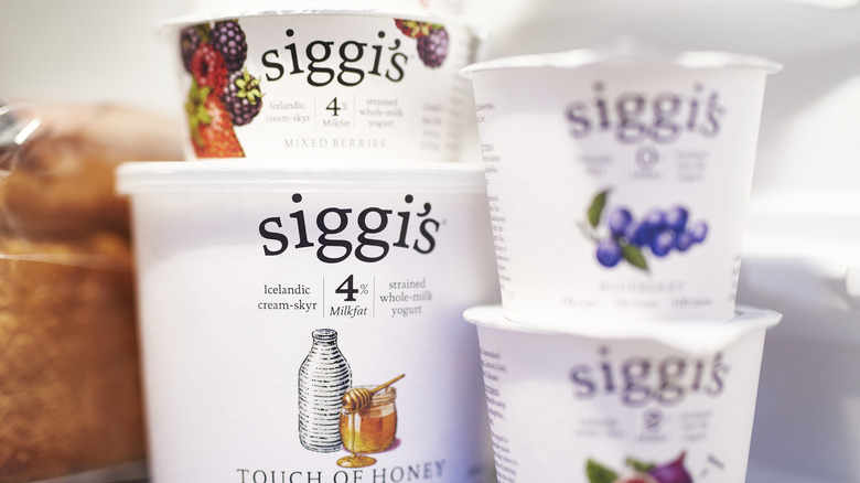 Siggi's yogurts stacked over each other