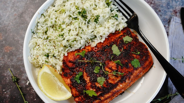 blackened salmon with rice