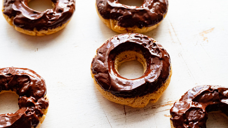 chocolate frosted baked donuts