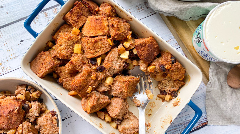 bread pudding in baking dish