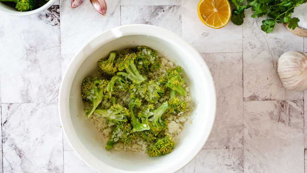broccoli and riced cauliflower in bowl