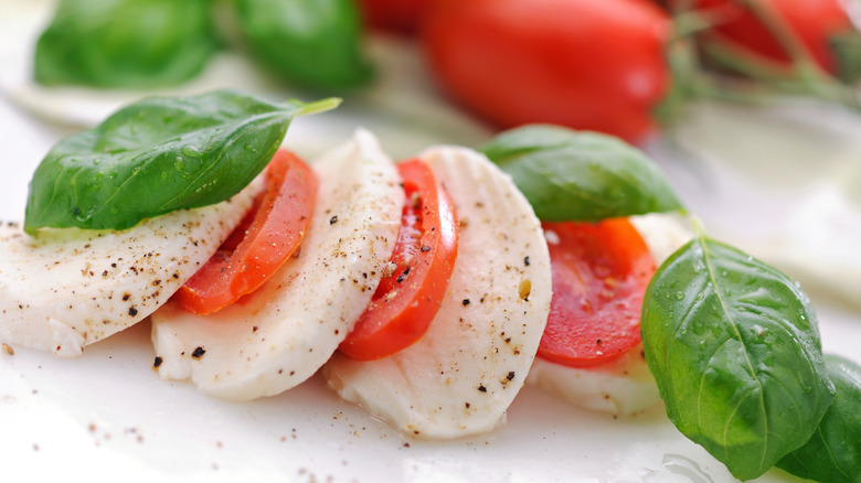 mozzarella cheese with basil and tomato