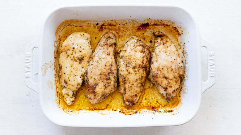 seasoned cooked chicken in pan