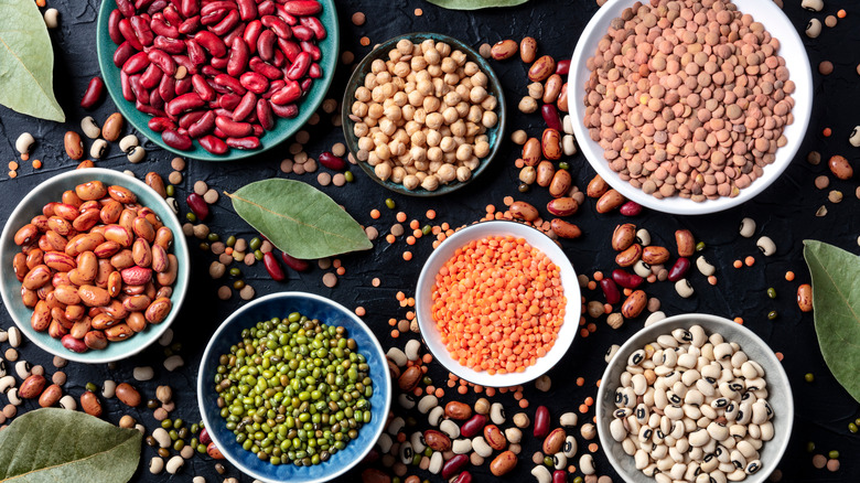 beans and legumes in bowls